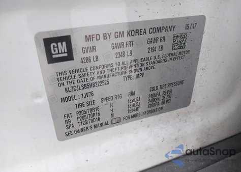 2017 Chevrolet Trax Lt from USA, damaged, VIN KL7CJLSB5HB222525